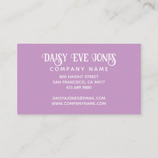 Retro Boho Lila en Greenery Floral Visitekaartje (Achterkant)