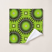 Retro Boho Lim Groen Zwarte Geometrische Mandala Bad Handdoek (Wasdoekje)