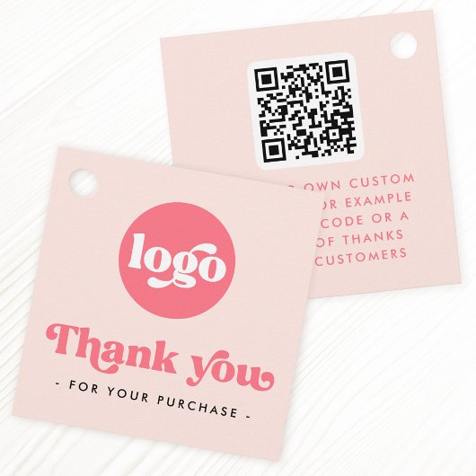 Retro boho logo QR blush roze dank je hang labels