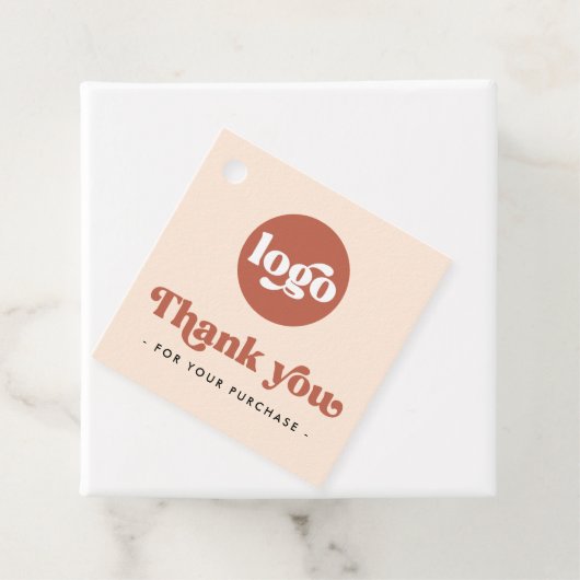 Retro boho logo QR terracotta dank u hang labels (In situ)