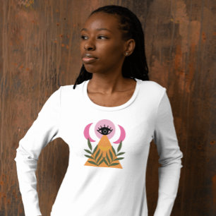 Retro boho maan oog moderne roze gele T-Shirt