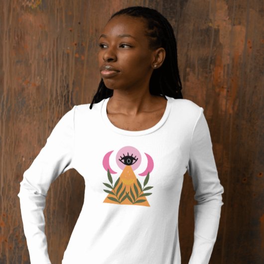 Retro boho maan oog moderne roze gele T-Shirt