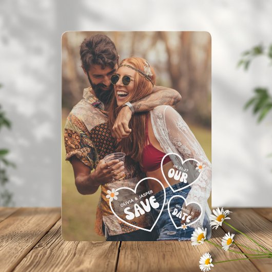 Retro Boho Madeliefje Foto Save The Date Kaart