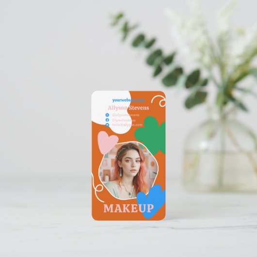 Retro boho make-up schoonheidsvormen foto qr code visitekaartje (Staand voorkant)