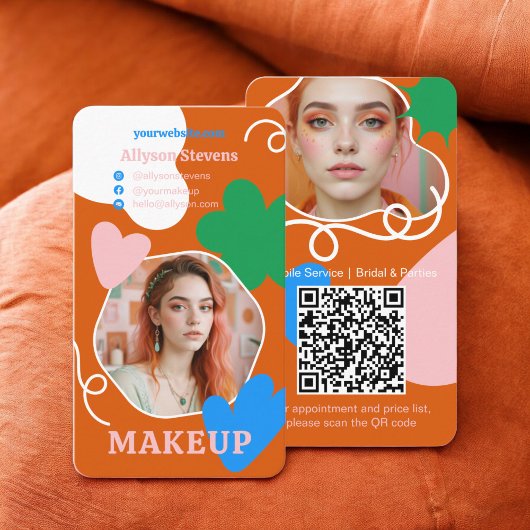 Retro boho make-up schoonheidsvormen foto qr code visitekaartje