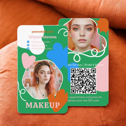 Retro boho make-up schoonheidsvormen foto qr code visitekaartje