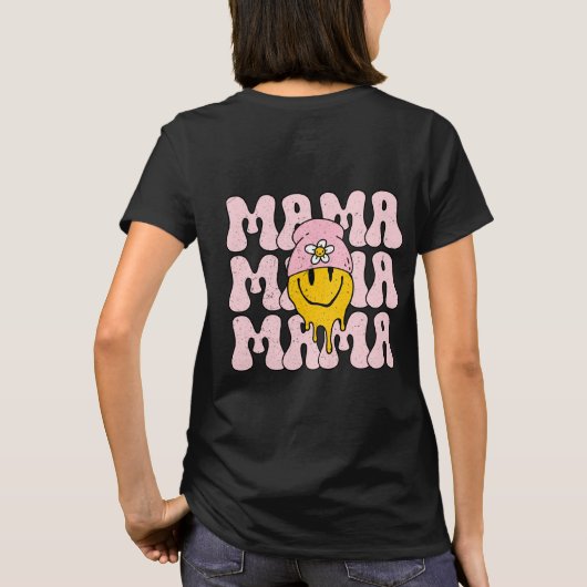 Retro Boho Mama, Schattig Glimlach Gelukkig Gezich T-shirt (Achterkant)