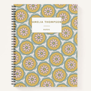 Retro Boho Mandala Bloempatroon gepersonaliseerd Notitieboek
