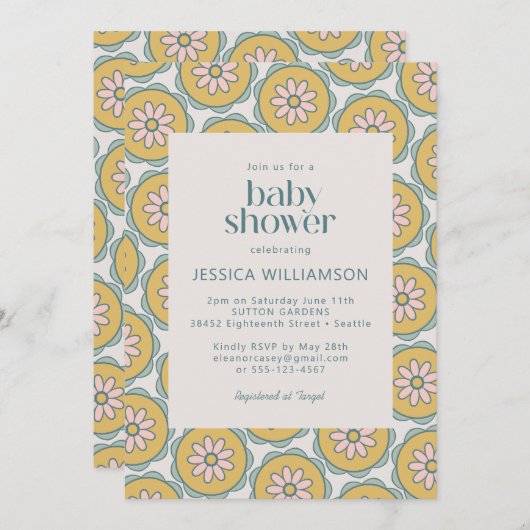 Retro Boho Mandala Floral Pastel Baby shower Kaart (Voorkant / Achterkant)