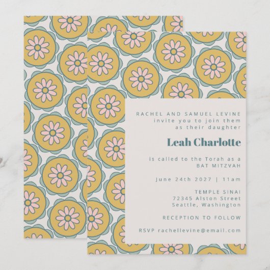 Retro Boho Mandala Floral Pastel Bat Mitzvah Kaart (Voorkant / Achterkant)