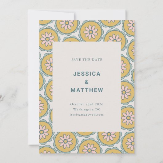 Retro Boho Mandala Floral Pastel Minimalist Save The Date (Voorkant)