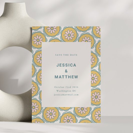Retro Boho Mandala Floral Pastel Minimalist Save The Date