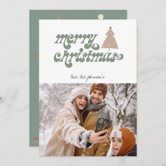 Retro Boho Merry-kerstfotokaartje Feestdagenkaart (Voorkant / Achterkant)