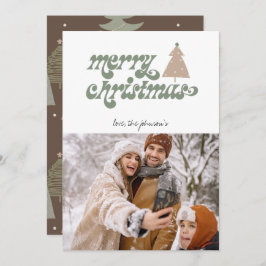 Retro Boho Merry-kerstfotokaartje Feestdagenkaart