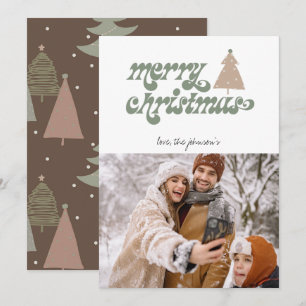 Retro Boho Merry-kerstfotokaartje Feestdagenkaart