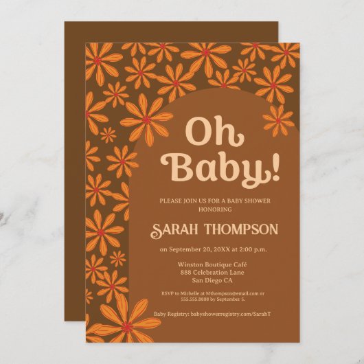 Retro Boho Oh baby Daisy Bloemenboog baby shower Kaart (Voorkant / Achterkant)