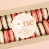Retro Boho One Daisy Eerste Verjaardag Ronde Sticker