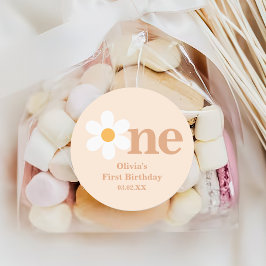 Retro Boho One Daisy Eerste Verjaardag Ronde Sticker