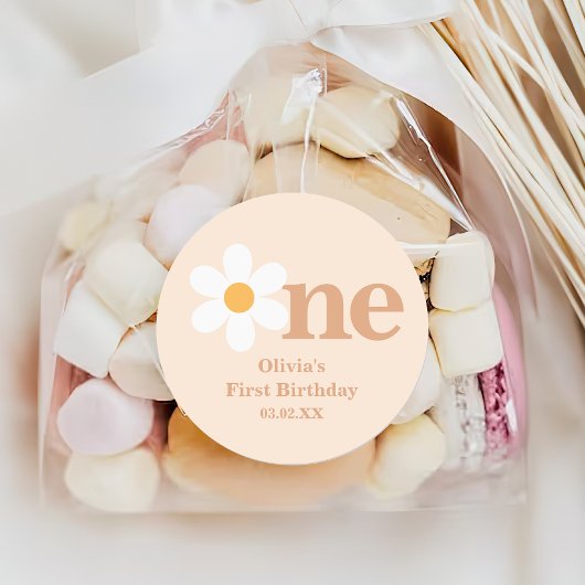 Retro Boho One Daisy Eerste Verjaardag Ronde Sticker