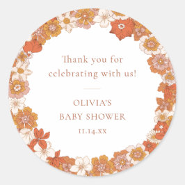 Retro Boho Orange Floral Baby Shower Thank You Ronde Sticker