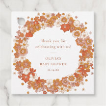 Retro Boho Oranje Bloemen Baby Shower Bedankt