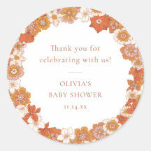 Retro Boho Oranje Bloemige Baby Shower Dank Je