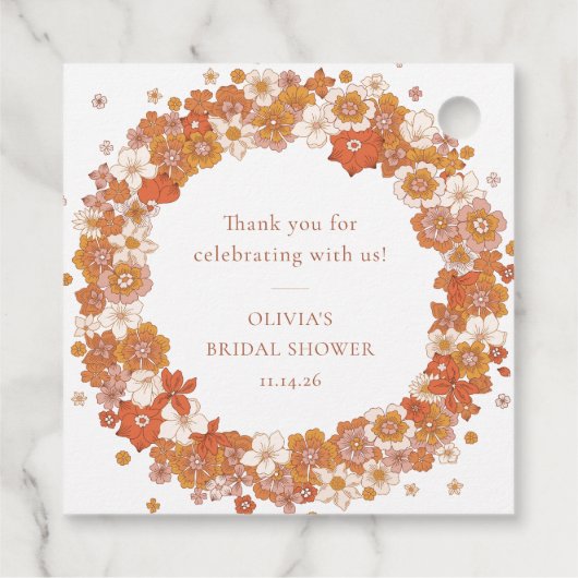Retro Boho Oranje Bloemige Bruiloft Dank Je Wel Bedankjes Labels (Achterkant)