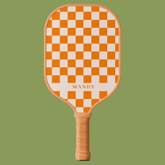 Retro Boho Oranje Dambord Aangepaste Naam Pickleball Paddle