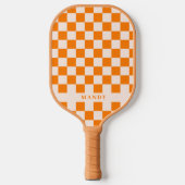 Retro Boho Oranje Dambord Aangepaste Naam Pickleball Paddle (Voorkant)