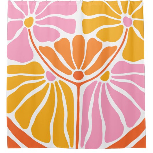 Retro Boho Oranje Gold Pink Douchegordijn (Voorkant)