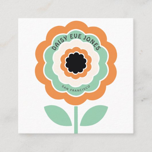 Retro Boho Oranje zwarte ventilatorcirkel Vierkante Visitekaartje (Voorkant)