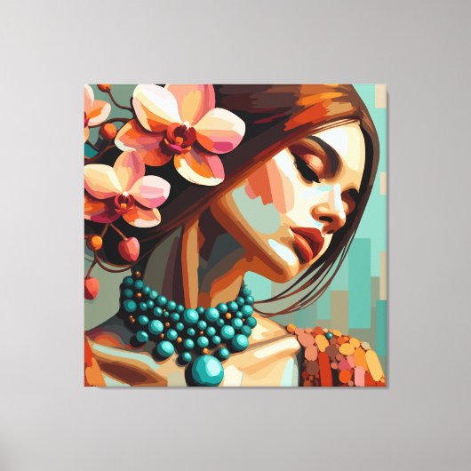 Retro Boho Orchide Dame Canvas Print (Voorkant)
