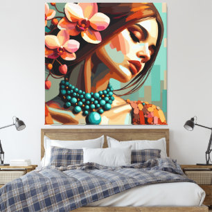 Retro Boho Orchide Dame Canvas Print
