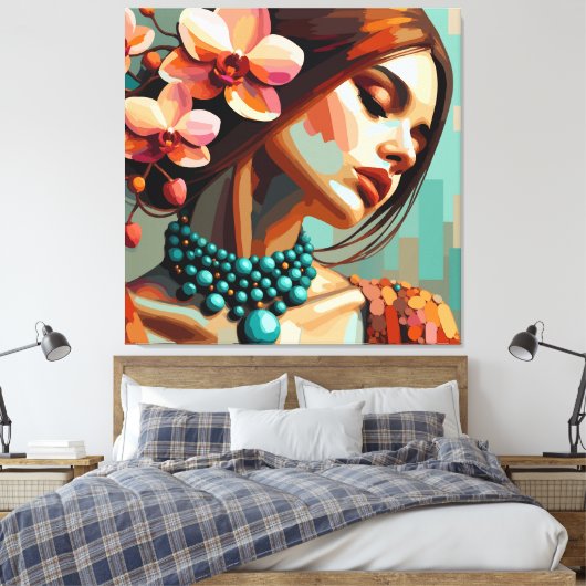 Retro Boho Orchide Dame Canvas Print (Insitu (Slaapkamer))