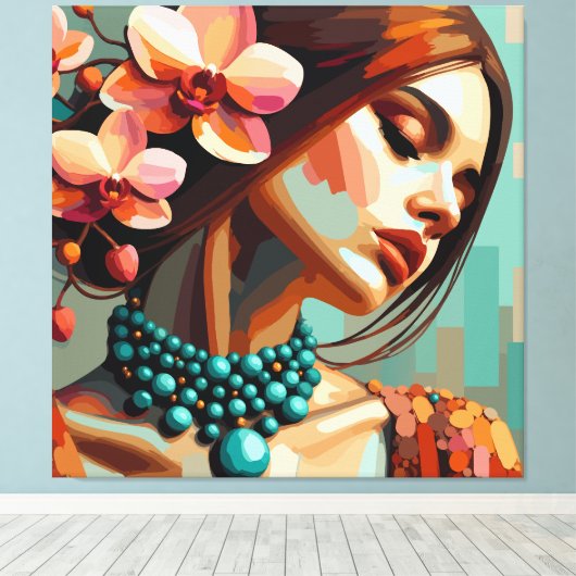 Retro Boho Orchide Dame Canvas Print (Insitu (Houten vloer))