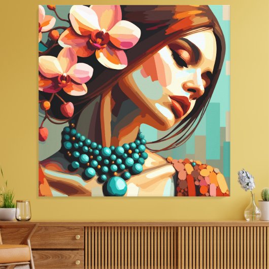 Retro Boho Orchide Dame Canvas Print (Insitu (Woonkamer))
