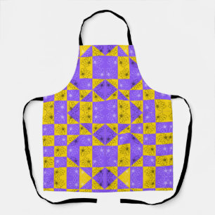 Retro Boho Paars & Geel Madeliefje Dambordpatroon Schort