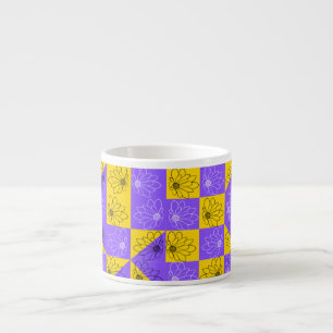 Retro Boho Paars & Geel Madeliefje Schaakbord Espresso Kop