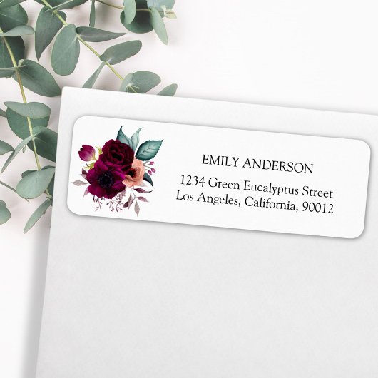 Retro Boho Paarse Bloemen Retouradres Label