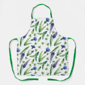 Retro Boho Paarse Groene Bloemen Keuken Schort (Voorkant)