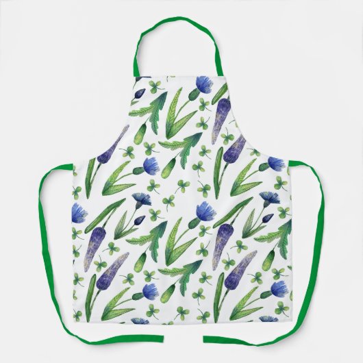 Retro Boho Paarse Groene Bloemen Keuken Schort (Voorkant)