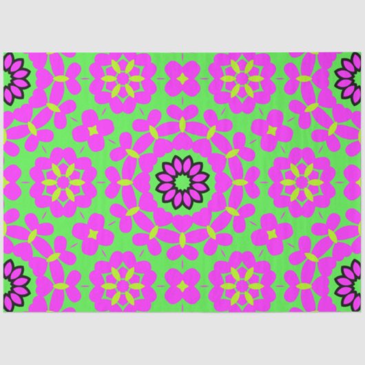 Retro Boho Paarse & limoengroen Bloemen Decoupage Tissuepapier (Voorkant)