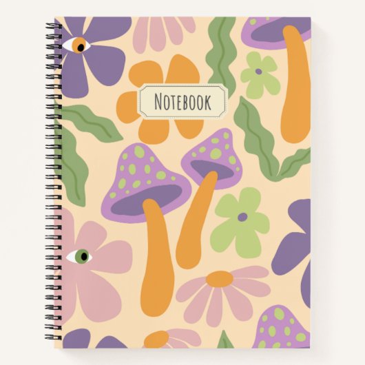 Retro Boho Paddenstoel Patroon Notitieboek (Voorkant)