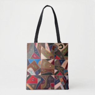 Retro Boho Patchwork Crazy Quilt Kleurrijk Tote Bag