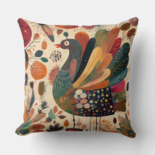Retro Boho Patchwork Herfst Kalkoen Kussen (Voorkant)