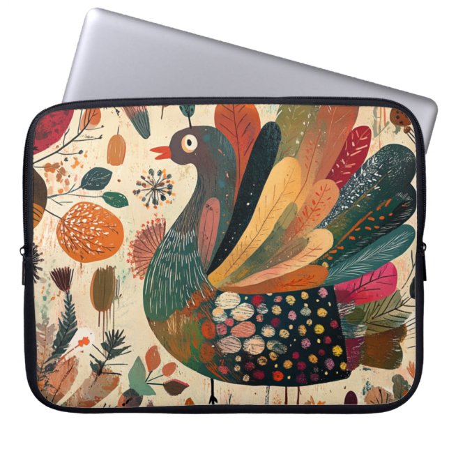 Retro Boho Patchwork Herfst Kalkoen Laptop Sleeve (Voorkant)