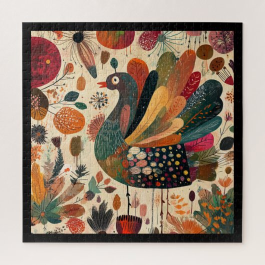 Retro Boho Patchwork Herfst Kalkoen Legpuzzel (Verticaal)