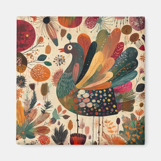 Retro Boho Patchwork Herfst Kalkoen Magneet (Voorkant)