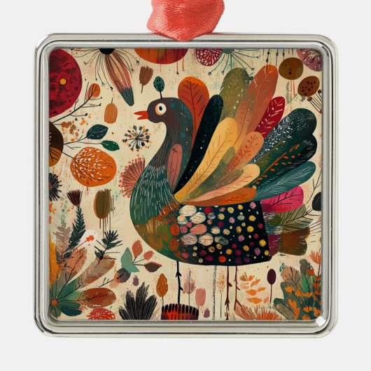 Retro Boho Patchwork Herfst Kalkoen Metalen Ornament (Voorkant)