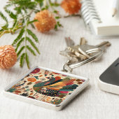 Retro Boho Patchwork Herfst Kalkoen Sleutelhanger (Zijkant)